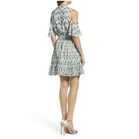 FOXIEDOX‎ LEXIE COLD SHOULDER WRAP DRESS BLUE MULTI COLOR TIE NEW SZ S - Picture 11 of 12